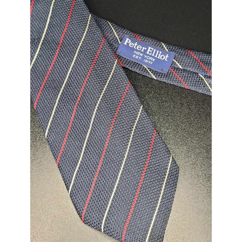 Peter Elliot New York Grenadine Silk Tie Navy Red White Stripe Italy
